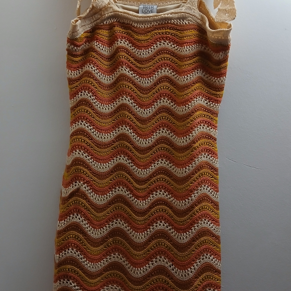 Sleeveless Wavy Stripe Knit Midi Dress in Pink and Mustard 100% Acrylic $25 - Picture 2 of 8